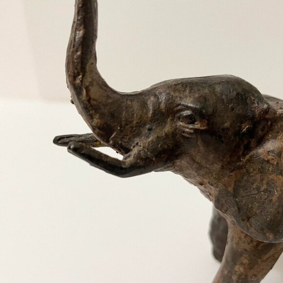 Vintage Elephant Trunk Up Metal Figurine 6 Inch Long Figure Flaws - Picture 3 of 16